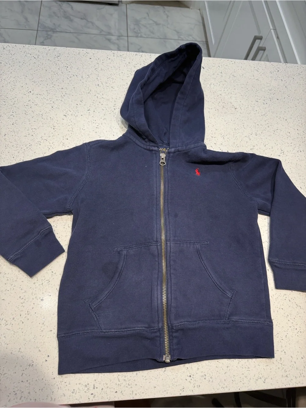 Ralph Lauren Navy Zip Front Hoodie with Red Logo